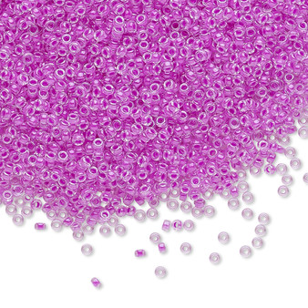 15-4303 - 15/0 - Miyuki - Transparent Luminous Colour-Lined Neon Purple - 35gms Glass Round Seed Beads