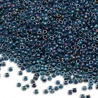 15-347 - 15/0 - Miyuki - Transparent Colour-Lined Fancy Gunmetal Green - 35gms Glass Round Seed Beads
