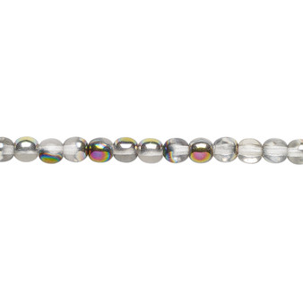 4mm - Czech - Opaque and transparent Clear Half Coated Vitrail - Strand (16") - Glass Druk Round Bead