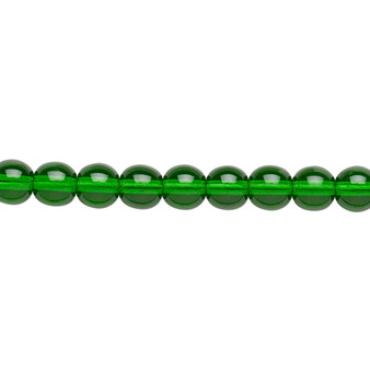 6mm - Czech - Transparent Emerald Green - Strand (16") - Glass Druk Round Bead