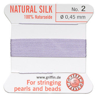 Griffin Thread, Silk 2-yard card with integrated flexible stainless steel needle Size 2 (0.45mm) Lilac