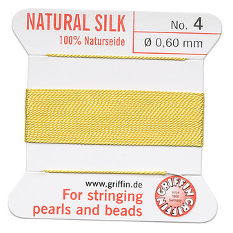 Griffin Thread, Silk 2-yard card with integrated flexible stainless steel needle Size 4 (0.6mm) Yellow