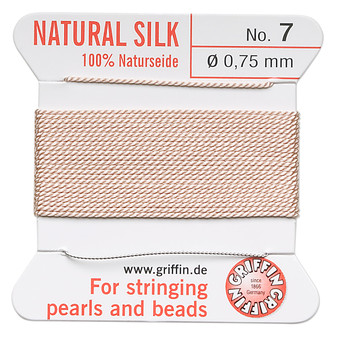 Griffin Thread, Silk 2-yard card with integrated flexible stainless steel needle Size 7 (0.75mm) Light Pink