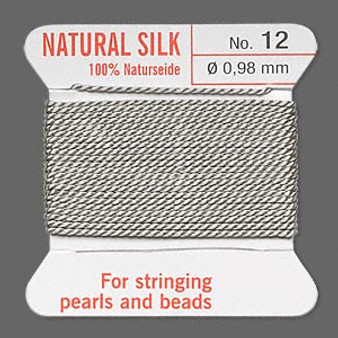 Griffin Thread, Silk 2-yard card with integrated flexible stainless steel needle Size 12 (0.98mm) Grey