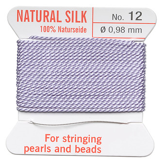 Griffin Thread, Silk 2-yard card with integrated flexible stainless steel needle Size 12 (0.98mm) Lilac