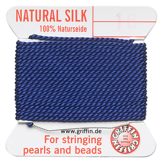 Griffin Thread, Silk 2-yard card with integrated flexible stainless steel needle Size 16 (1.05mm) Dark Blue