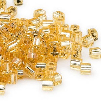 SB4-3 - Miyuki - 4mm - Silver Lined Gold - 25gms - 4mm Square Glass Bead