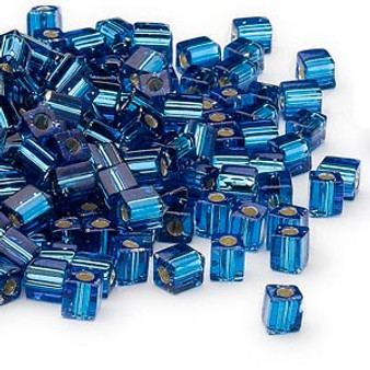 SB4-149S - Miyuki - 4mm - Silver Lined Dark Blue - 25gms - 4mm Square Glass Bead