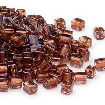 SB4-2646 - Miyuki - 4mm - Amber Yellow Colour Lined Gold - 25gms - 4mm Square Glass Bead