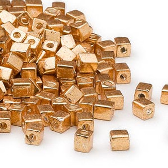 SB4-1053 - Miyuki - 4mm - Opaque Metallic Gold - 25gms - 4mm Square Glass Bead