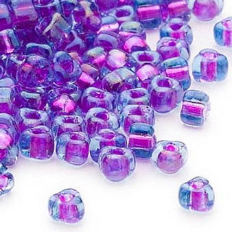 TR5-1141 - Miyuki - #5 - Transparent Blue Colour Lined Purple - 25gms - Triangle Glass Bead