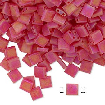 TL140FR - Miyuki Tila - Transparent Matte Rainbow Light Fire Red - 10gms - Two Hole Square glass beads