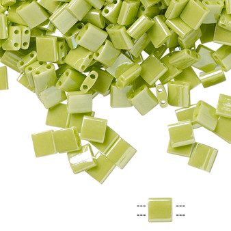 TL439 - Miyuki Tila - Opaque Luster Apple Green - 10gms - Two Hole Square glass beads