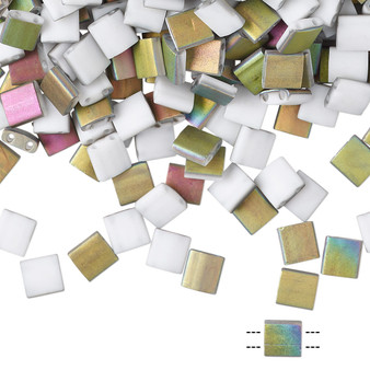 TL4559 - Miyuki Tila - Opaque Matte White Vitrail - 10gms - Two Hole Square glass beads