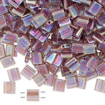 TL256 - Miyuki Tila - Transparent Rainbow Light Amethyst - 40gms - Two Hole Square glass beads