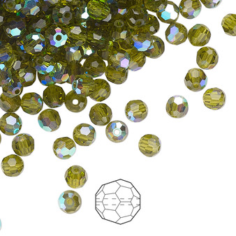 4mm - Preciosa Czech - Olivine AB - 24pk - Faceted Round Crystal