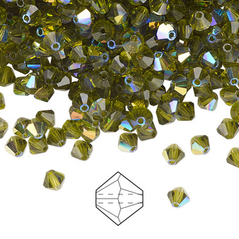 4mm - Preciosa Czech - Olivine AB - 720pk - Faceted Bicone Crystal