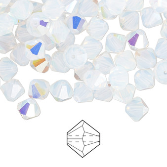 6mm - Preciosa Czech - White Opal AB - 24pk - Faceted Bicone Crystal