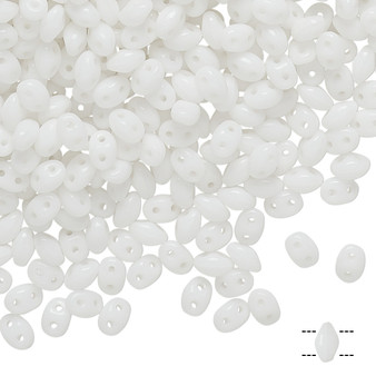 Bead, Preciosa Twin™, Pressed Superduo, Czech pressed glass, white, 5x2.5mm oval with 2 holes. Sold per 50-gram pkg.