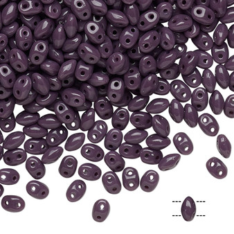 Bead, Preciosa Twin™, Pressed Superduo, Czech pressed glass, purple, 5x2.5mm oval with 2 holes. Sold per 50-gram pkg.