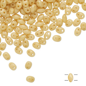 Bead, Preciosa Twin™, Pressed Superduo, Czech pressed glass, wheat tan, 5x2.5mm oval with 2 holes. Sold per 50-gram pkg.