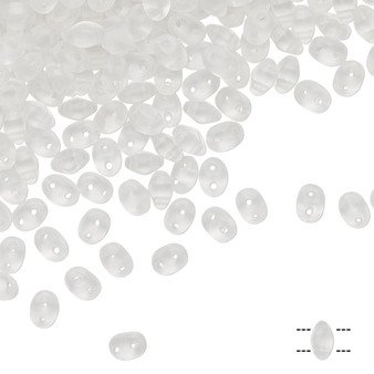 Bead, Preciosa Twin™, Pressed Superduo, Czech pressed glass, matte clear, 5x2.5mm oval with 2 holes. Sold per 50-gram pkg.