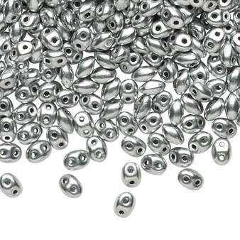 Bead, Preciosa Twin™, Pressed Superduo, Czech pressed glass, opaqe silver, 5x2.5mm oval with (2) 0.7-0.8mm holes. Sold per 250-gram pkg.