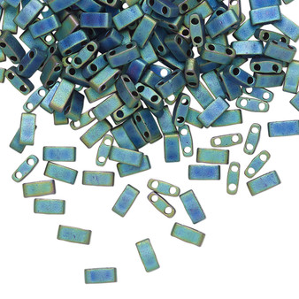 HTL2064 - Miyuki - Opaque Matte Metallic Iris Blue - 5mm x 2.3mm - 10gms (approx 250 beads) - Half Tila Beads (two-hole)