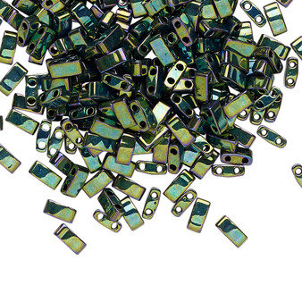 HTL468 - Miyuki - Opaque Metallic Malachite Green - 5mm x 2.3mm - 10gms (approx 250 beads) - Half Tila Beads (two-hole)