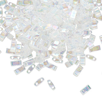HTL250 - Miyuki - Transparent Rainbow Crystal - 5mm x 2.3mm - 40gms (approx 1000 beads) - Half Tila Beads (two-hole)