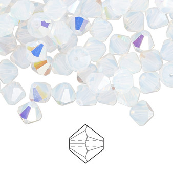 6mm - Preciosa Czech - White Opal AB - 144pk - Faceted Bicone Crystal