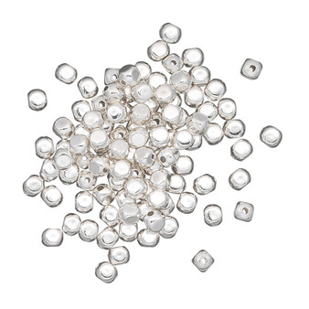 Bead, silver-plated brass, 3mm square round. Sold per pkg of 100.