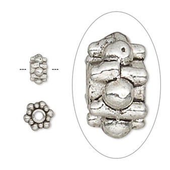 Bead, antique silver-plated "pewter" (zinc-based alloy), 7x4mm beaded rondelle. Sold per pkg of 20.