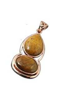 Gemstone Pendant 52mm x 25mm, Rose Gold & tiger eye, with bail