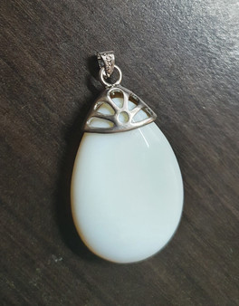 Gemstone Pendant 47mm x 26mm,  white with bail