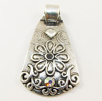Base metal Pendant drop 40mm x 23mm,  with bail and AB crystals