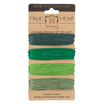 Cord, Hemptique®, hemp, green shades, 1mm diameter, 20-pound test. Sold per pkg of (4) 30-foot sections.