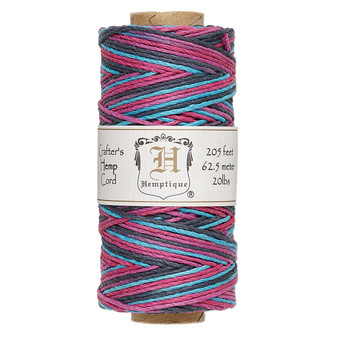 Cord, Hemptique®, polished variegated hemp, multi-colored, 1mm diameter, 20-pound test. Sold per 205-foot spool.
