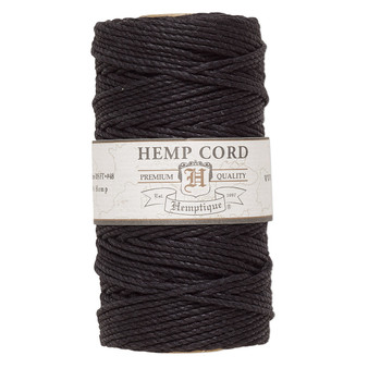 Cord, Hemptique®, polished hemp, black, 1.8mm diameter, 48-pound test. Sold per 205-foot spool.