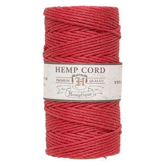 Cord, Hemptique®, polished hemp, red, 1.8mm diameter, 48-pound test. Sold per 205-foot spool.