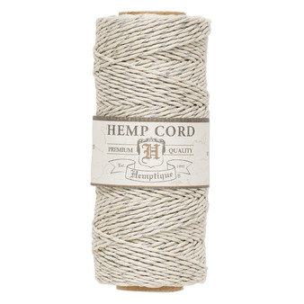 Cord, Hemptique®, polished hemp, metallic silver and natural, 1mm diameter, 20-pound test. Sold per 205-foot spool.