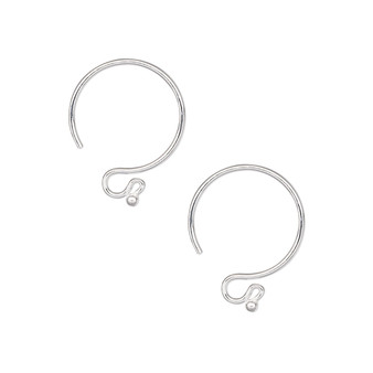 Ear wire, silver-plated brass, 15mm French hook with 1.5mm ball and open loop, 20 gauge. Sold per pkg of 5 pairs.