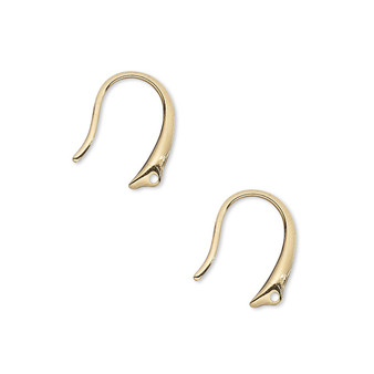 Ear wire, gold-plated brass, 14mm fancy fishhook with closed loop, 20 gauge. Sold per pkg of 5 pairs.