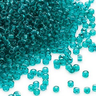Seed bead, Dyna-Mites™, glass, transparent teal blue, #11 round. Sold per 40-gram pkg.
