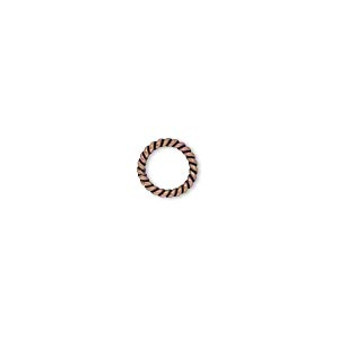 Jump ring, antique copper-plated copper, 8mm soldered twisted round, 5.4mm inside diameter, 16 gauge. Sold per pkg of 60.