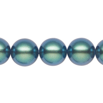 Pearl, Preciosa Czech crystal, pearlescent peacock green, 12mm round. Sold per pkg of 10.