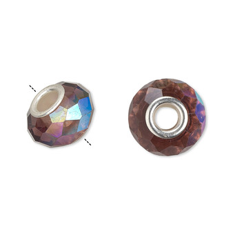 Bead, Dione®, Celestial Crystal® and silver-plated brass, 32-facet, medium purple AB, 13x9mm-14x10mm faceted rondelle. Sold per pkg of 10.