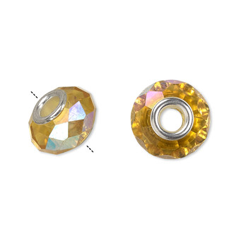 Bead, Dione®, Celestial Crystal® and silver-plated brass, 32-facet, gold AB, 13x9mm-14x10mm faceted rondelle. Sold per pkg of 10.