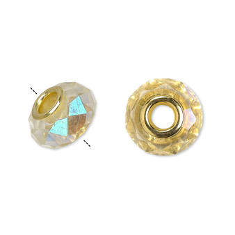 Bead, Dione®, Celestial Crystal® and gold-finished brass, 32-facet, clear AB, 13x9mm-14x10mm faceted rondelle. Sold per pkg of 10.