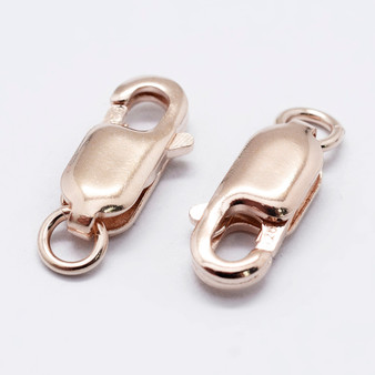 2 x 925 Sterling Silver Lobster Claw Clasps, Carved 925, Rose Gold, 10.5mm, Hole: 1mm